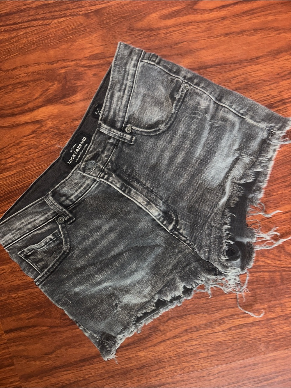 Lucky Brand Black Distressed Denim Cutoff Shorts high rise shortie
